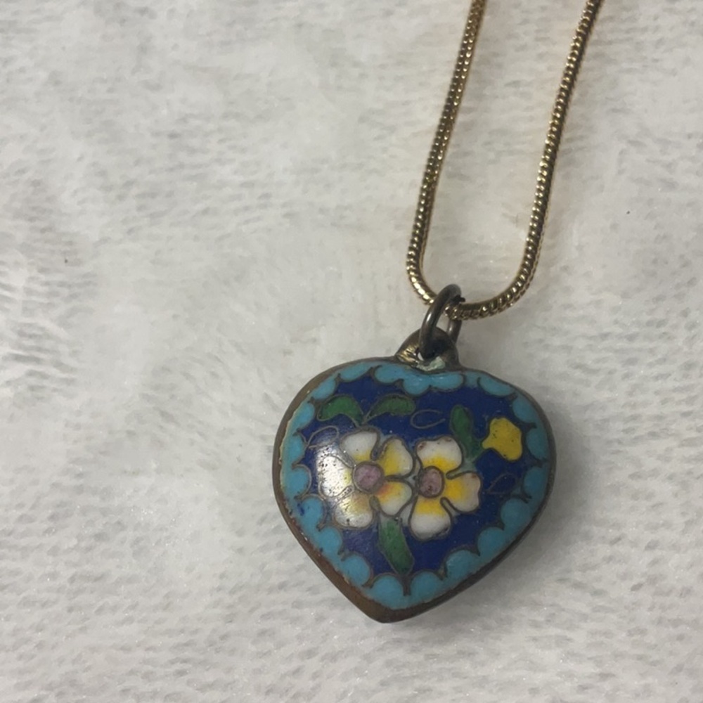Gold and Blue Pendant Necklace with Dainty Chain #291